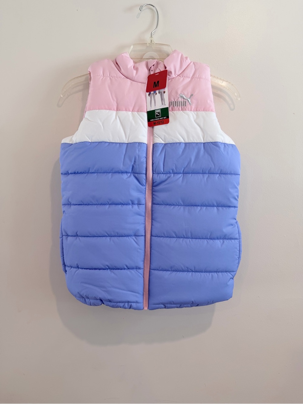 Puma Girls Pink White and Lavender Quilted Puffer Vest
